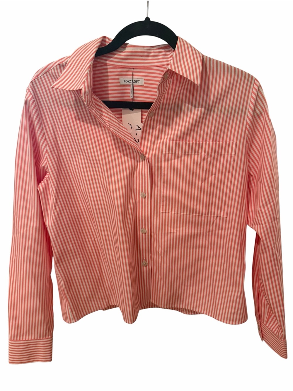 Foxcroft Coral White Striped Cotton Button Down Shirt Size Small NWT Sample